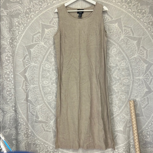 Sleeveless Beige Dress Linen Blend 14 XL Neutral Shift Slits - Picture 1 of 9